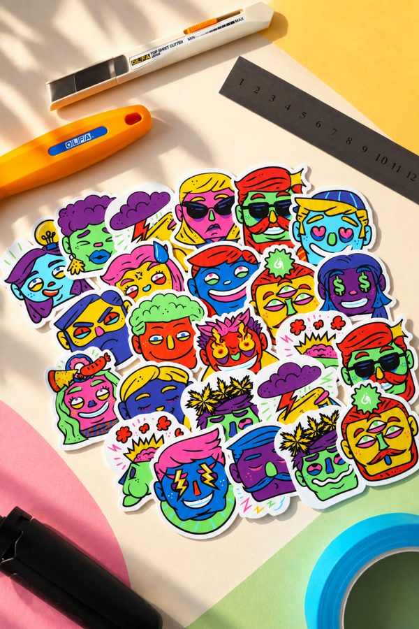 Colorful face character stickers